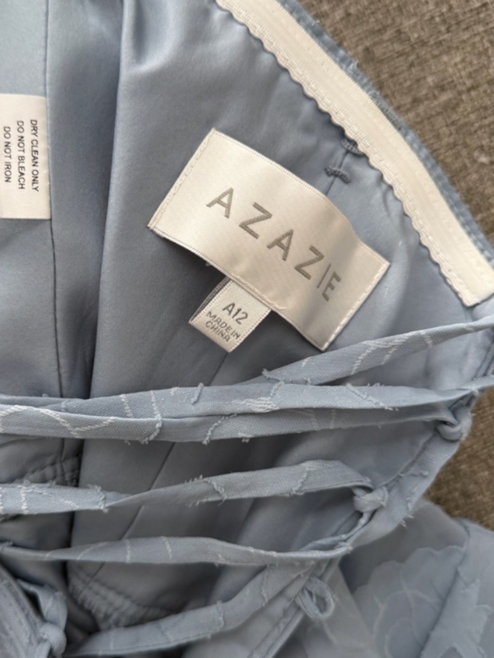 Azazie Delphina Dust Blue A-Line Strapless Floral Dress NWT - Picture 5 of 7